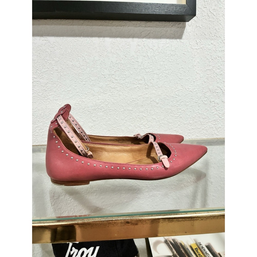 Coach 'Jody' Pink Studded Leather Strap Pointed Toe Ballet Flats Size 9B - Picture 3 of 14